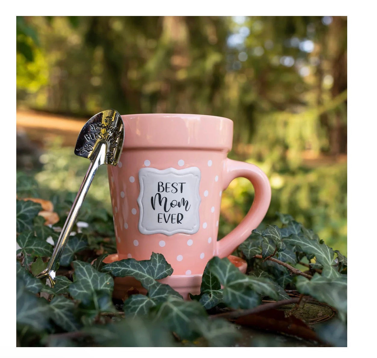 Flower Pot Mug “Best Mom Ever’ with saucer and spoon