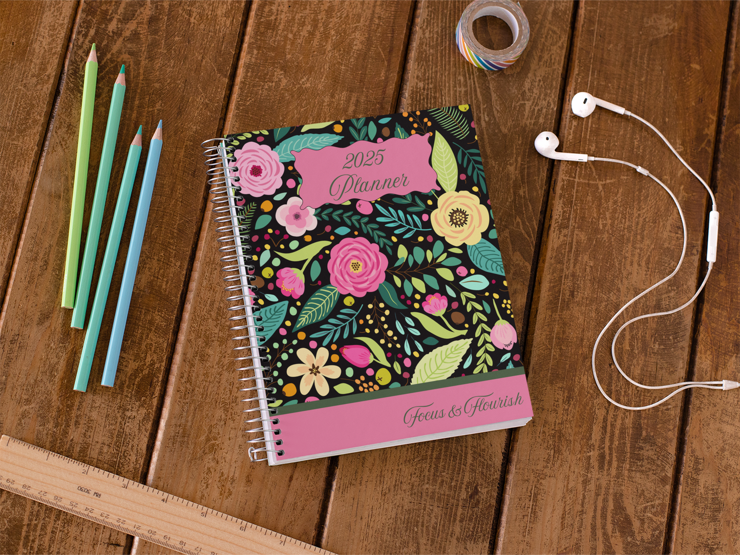 2025 Personalizable Yearly Planner, 2 Page Spread Monthly Calendar, Weekly Planner Gift for Mom Monthly Agenda for Students