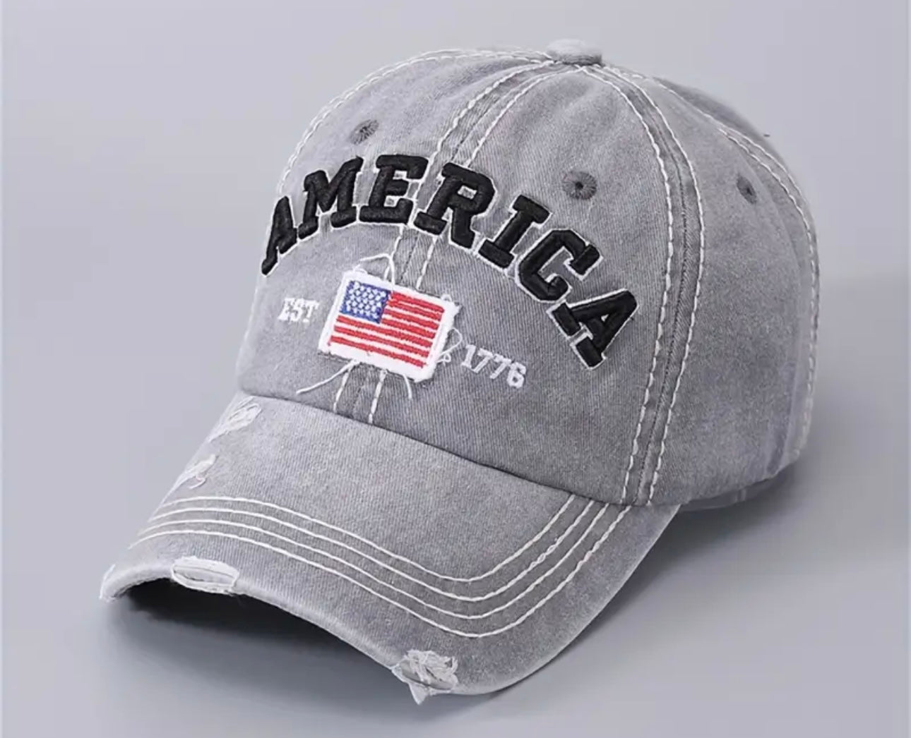 American Flag Embroidered Distressed and Adjustable Baseball Cap for Men or Women