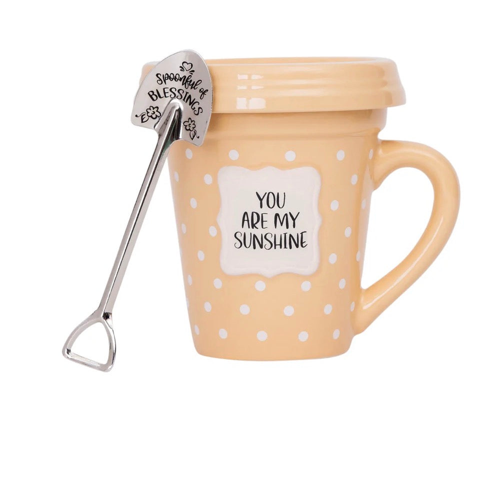 Flower Pot Mug “You are my Sunshine’ with saucer and spoon