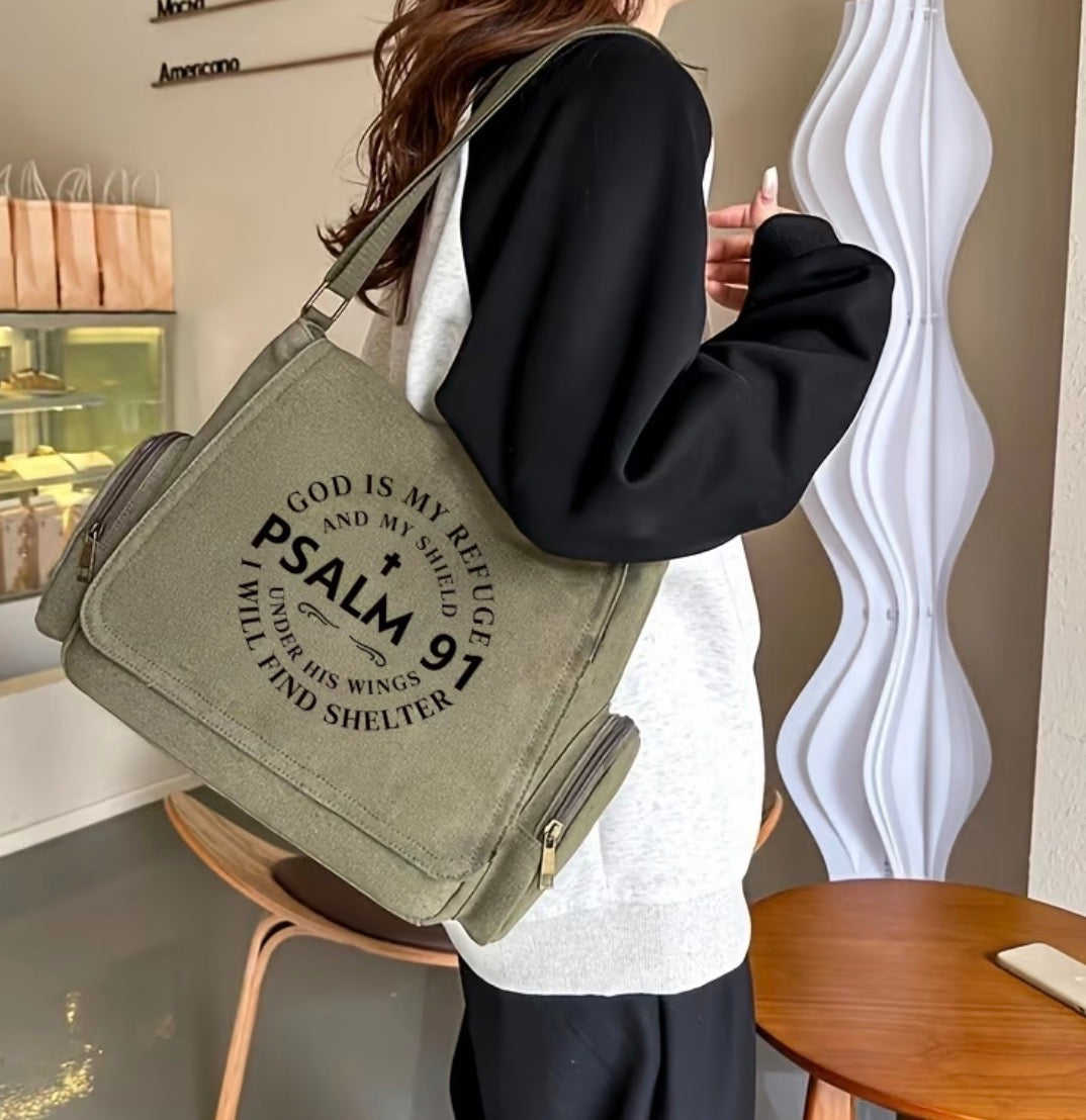 Psalm 91 Canvas Crossbody Tote Bag
