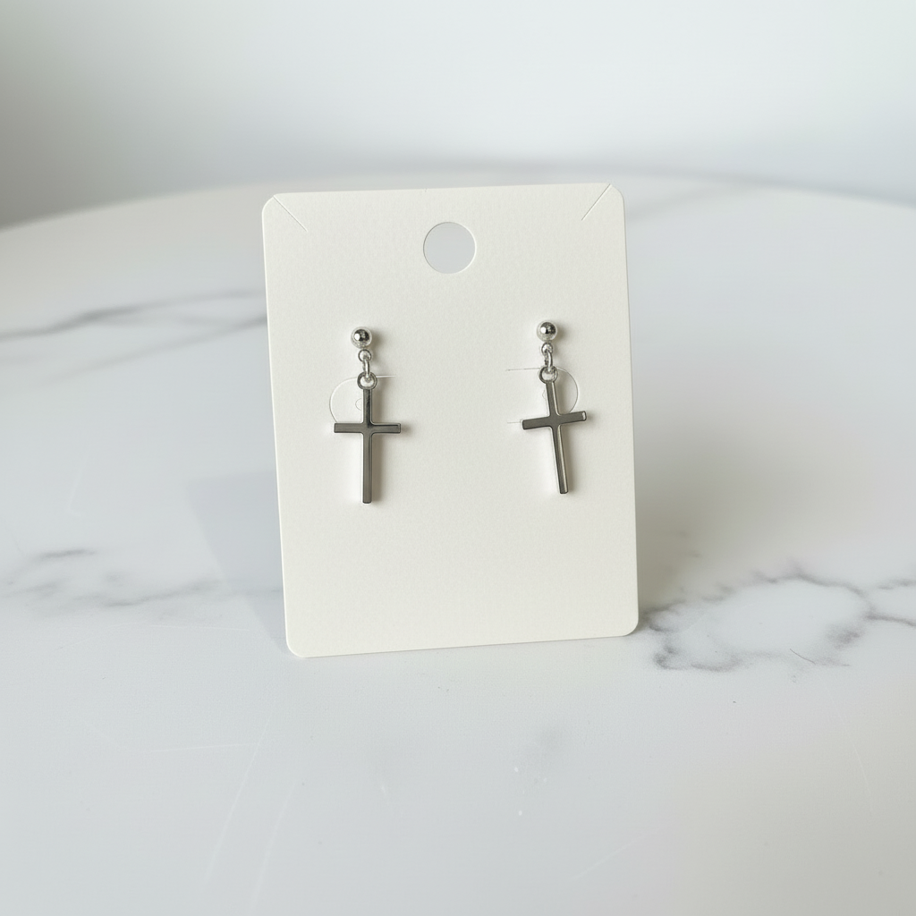Silver Cross Dangle Earring