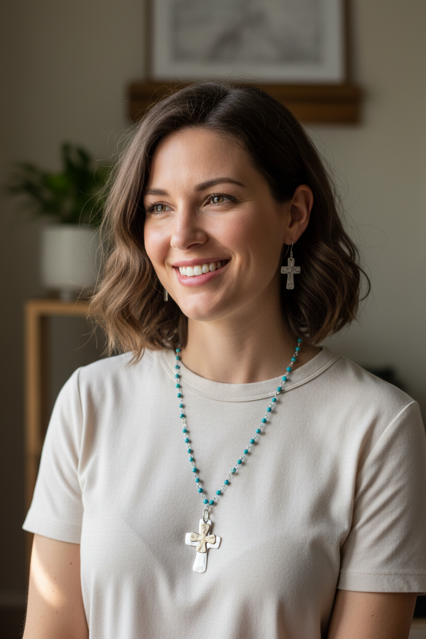 Beaded Double‑Cross Necklace & Earring Set