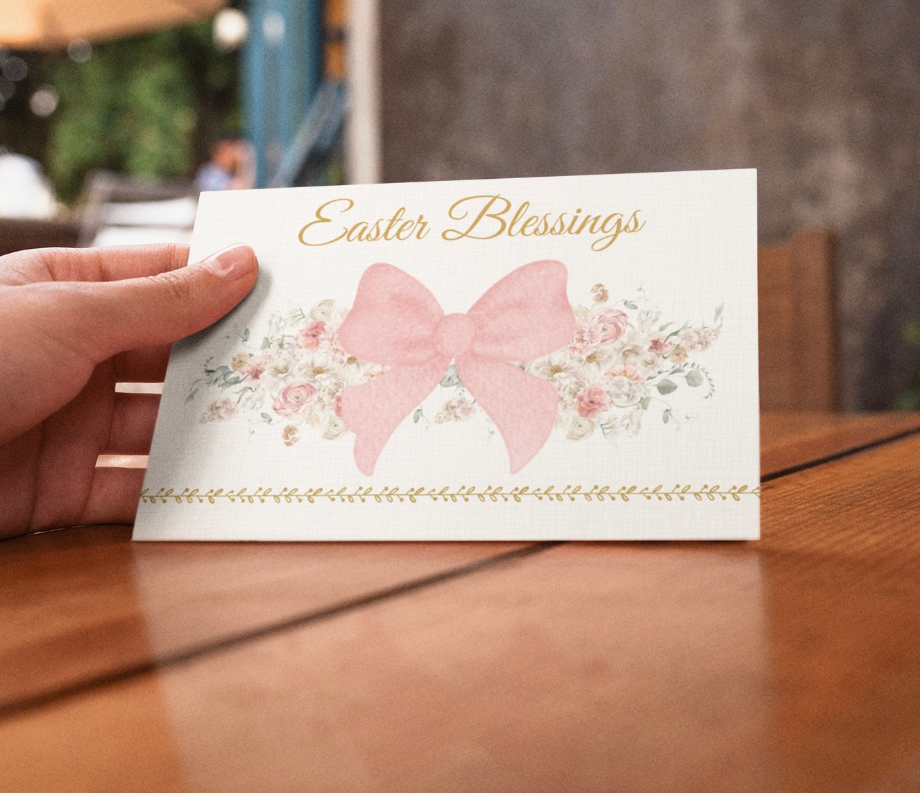 Easter Greeting Cards Customizable Spring Bow Printed Set of 5 Elegant Easter Notes Personalizable Greeting  Card with Message Inside