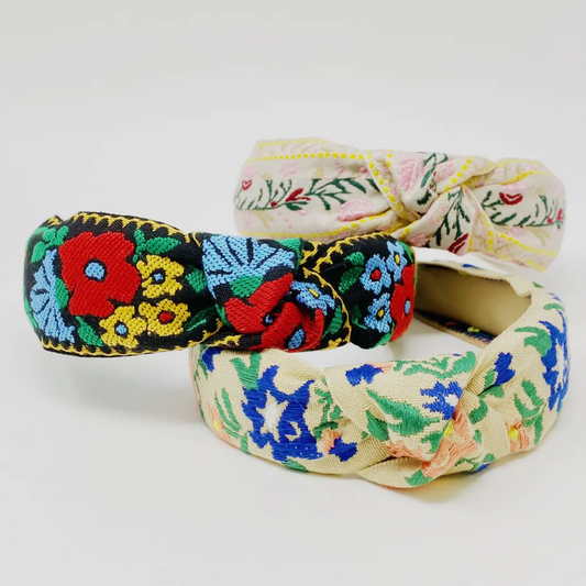French Floral Embroidered Headband