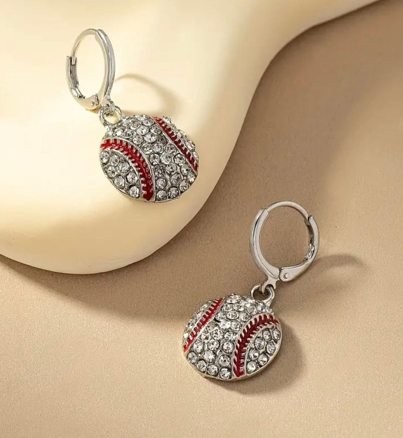 Rhinestone Dangle Baseball Earrings