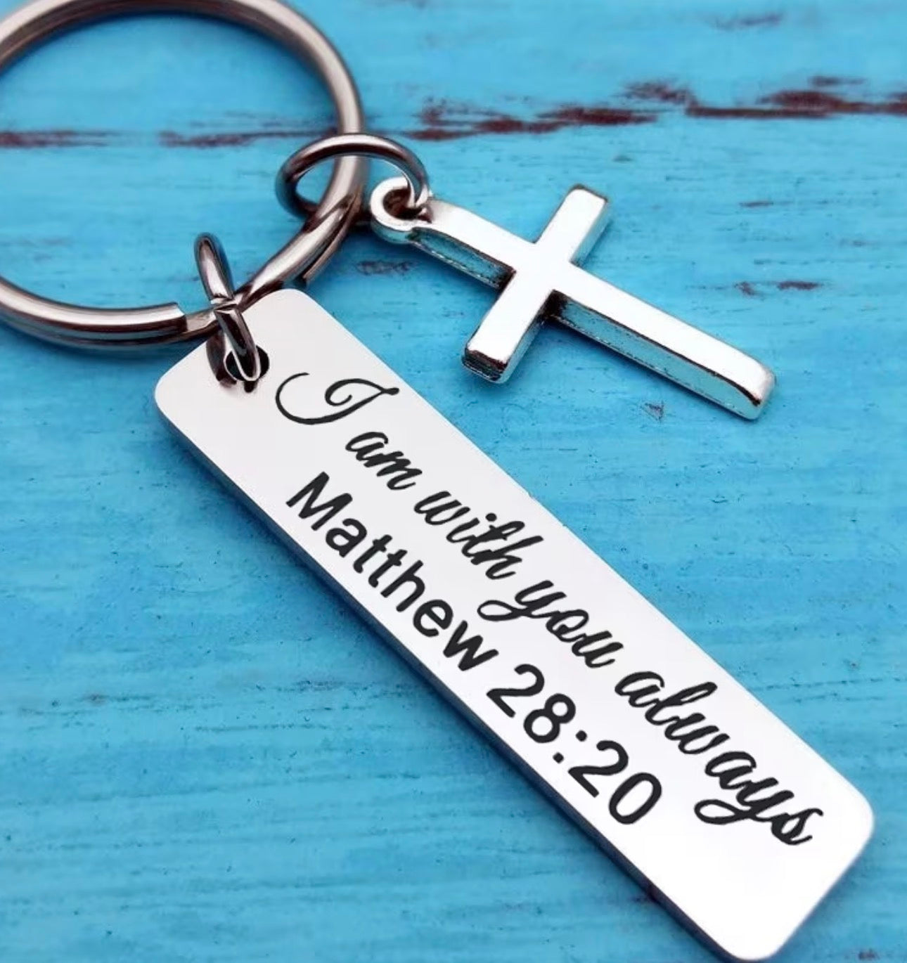 Silver Scripture Cross Keychain