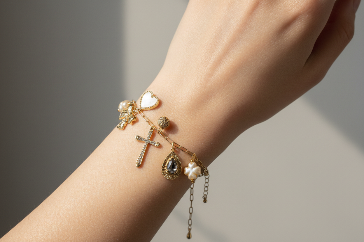 Elegant Gold Charm Bracelet with Sparkling Accents