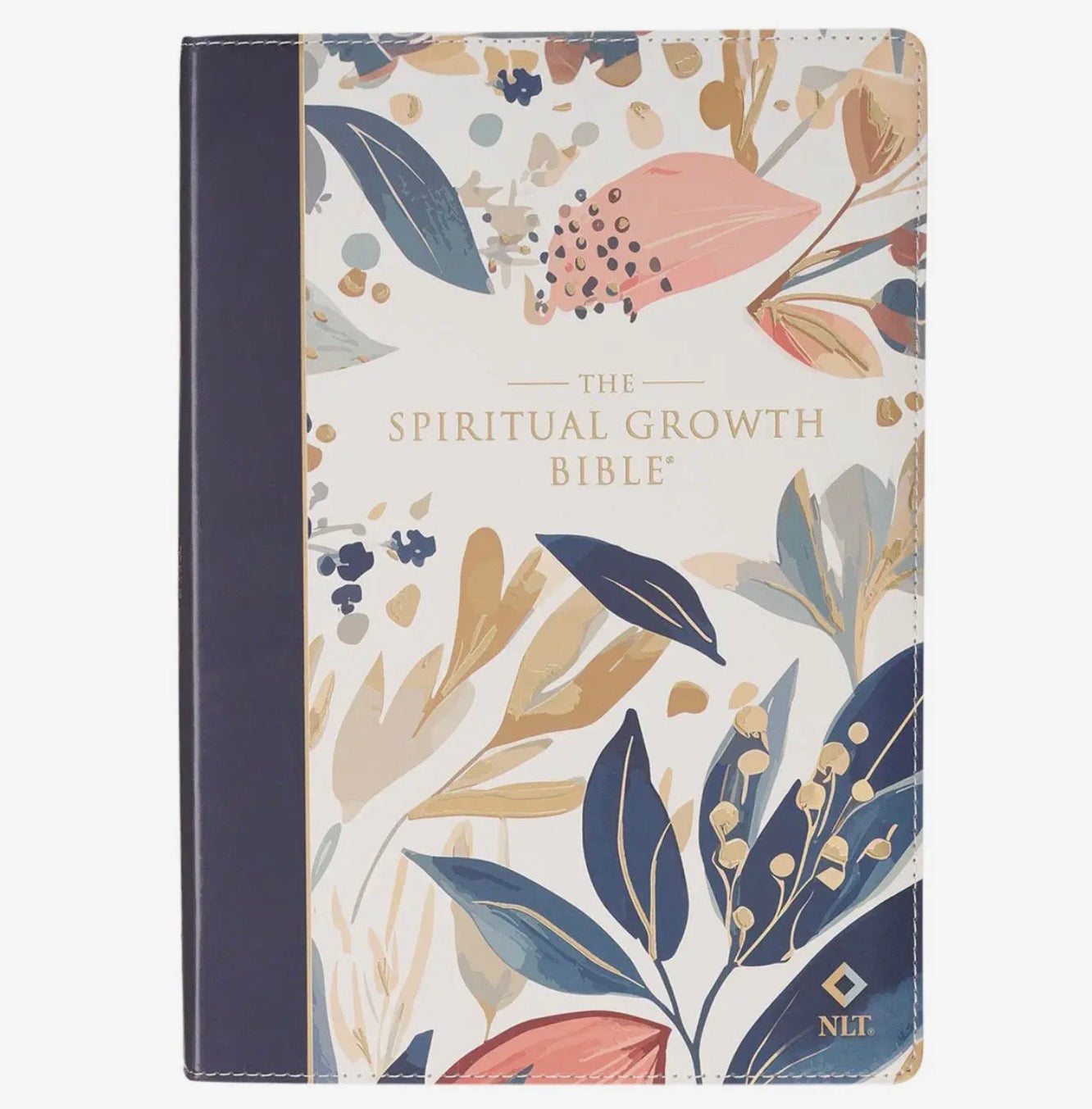 The Spiritual Growth Bible, NLT Faux Leather, Navy w/Leaves