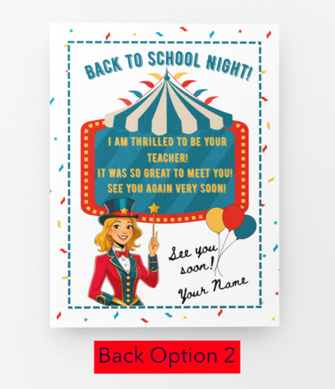 Back to School Carnival Themed Personalized Postcards for Students Back to School Note Cards from Teacher Classroom Notecards