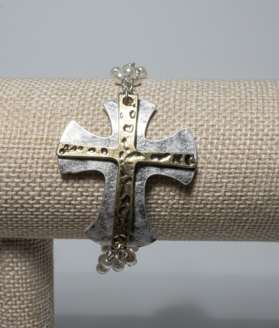 Chunky Two Toned Cross Bracelet-Adjustable