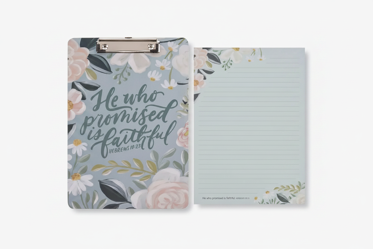 Clipboard w/pad Floral He Who Promised is Faithful Heb. 10:23