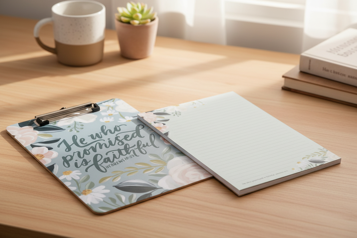 Clipboard w/pad Floral He Who Promised is Faithful Heb. 10:23