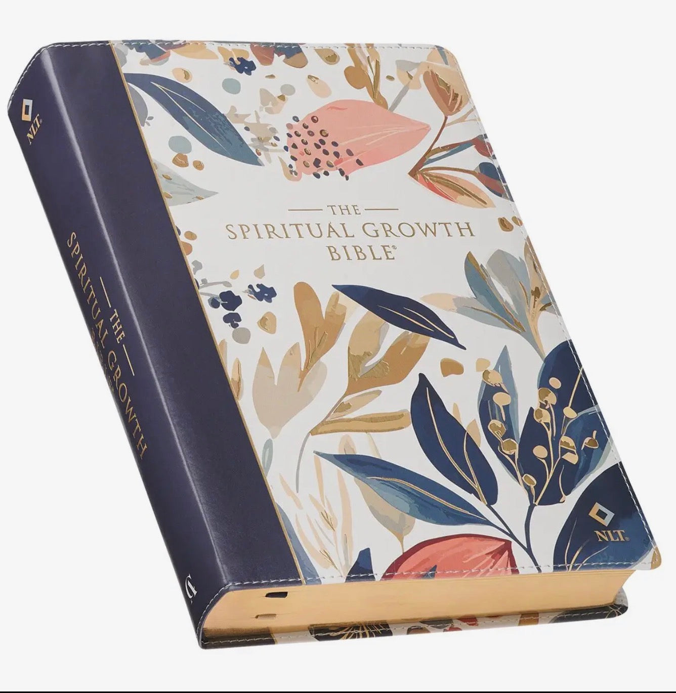 The Spiritual Growth Bible, NLT Faux Leather, Navy w/Leaves