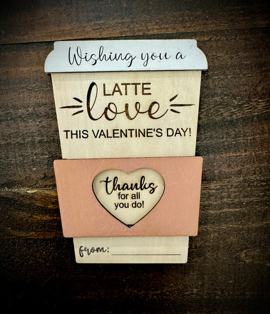 Custom Wood Latte Love Valentine’s Day Gift Card Holder for him Personalized Gift for her Engraved Card for Gift Wood Gift Card Holder