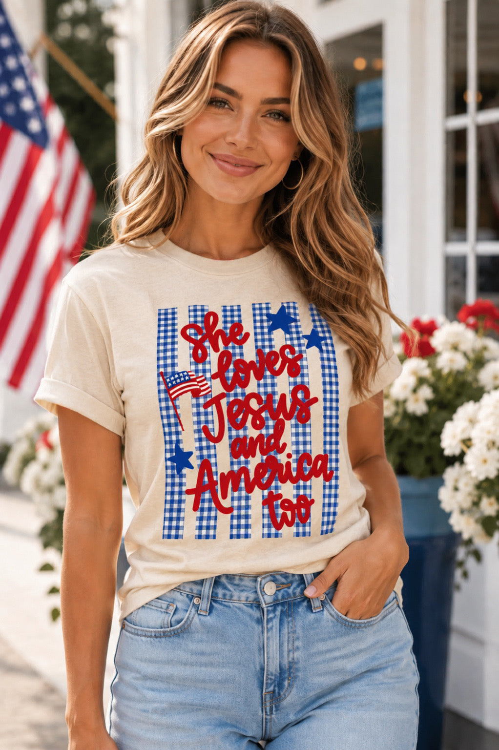 Loves Jesus and America Too Shirt Ivory
