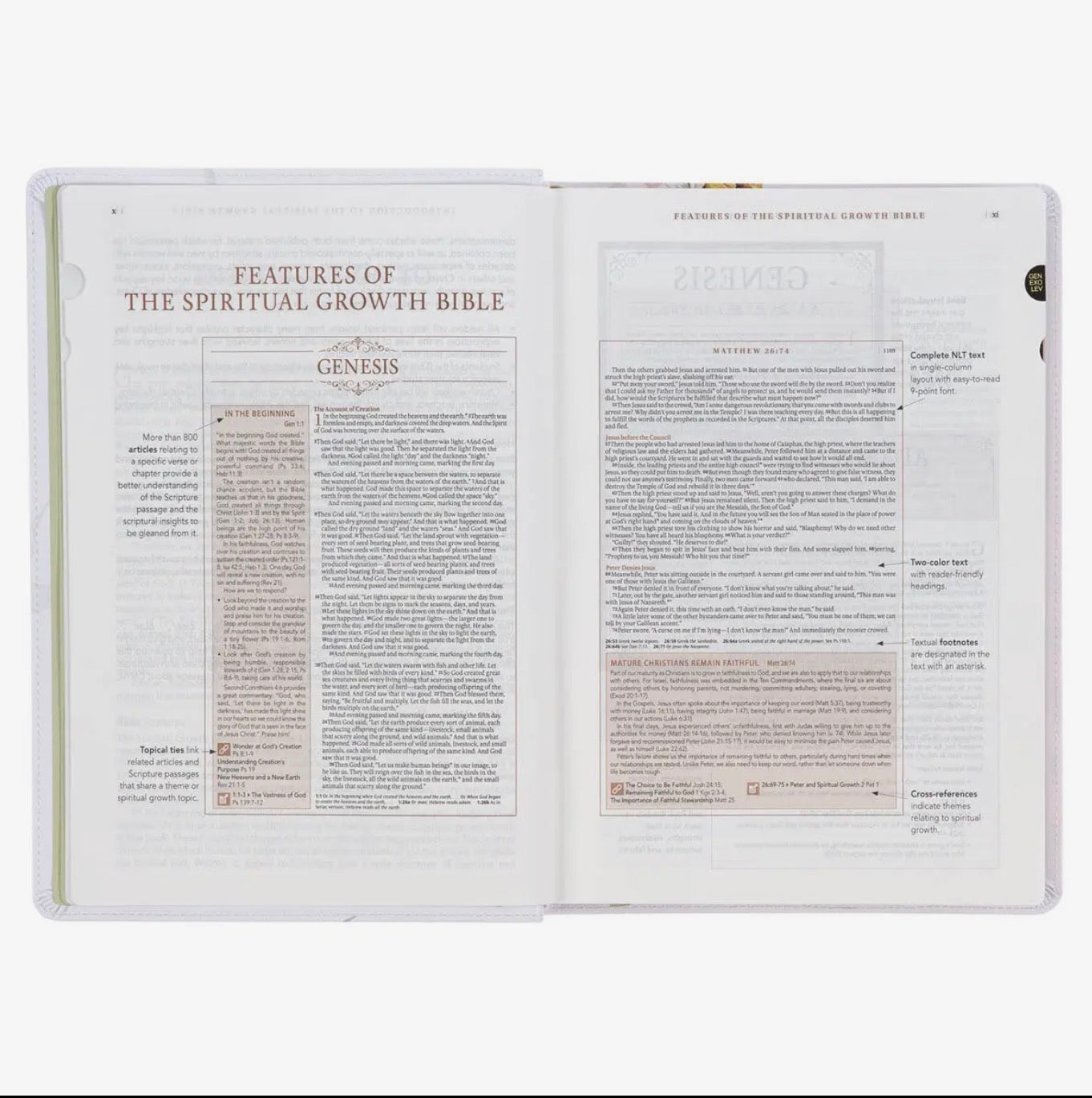 The Spiritual Growth Bible, NLT Faux Leather, Cream Floral