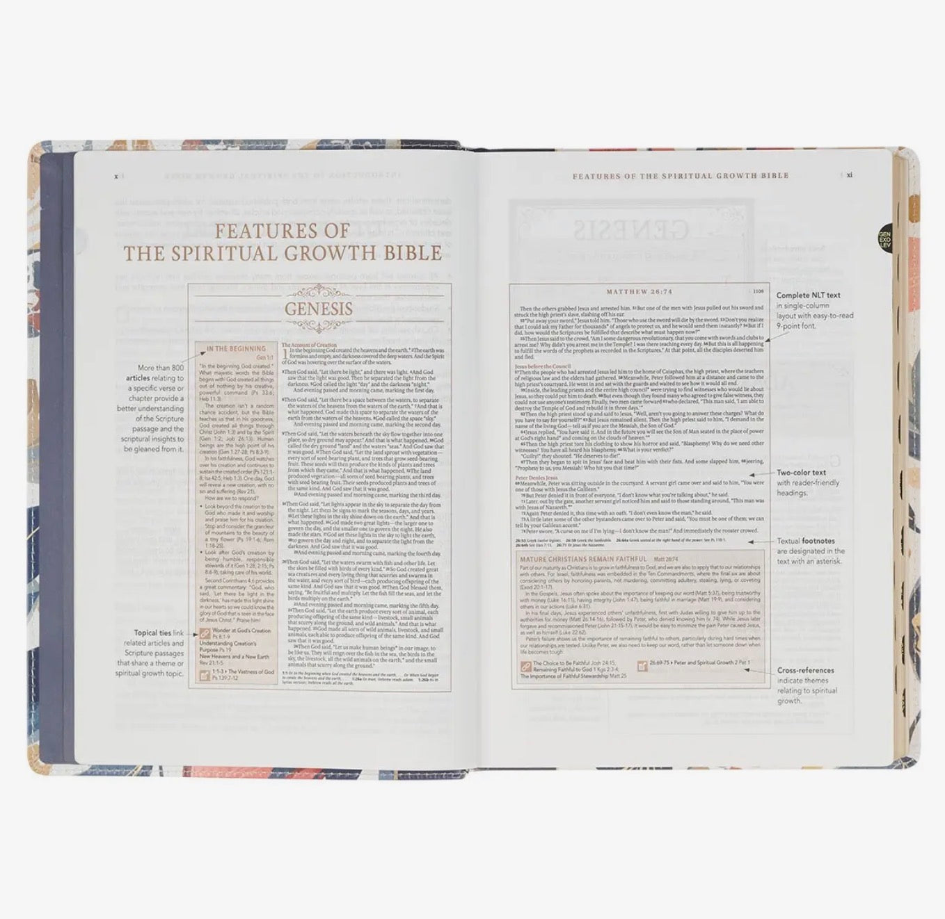 The Spiritual Growth Bible, NLT Faux Leather, Navy w/Leaves