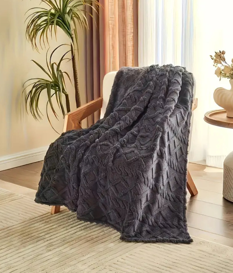 Gray Solid Color Jacquard Tower Blanket