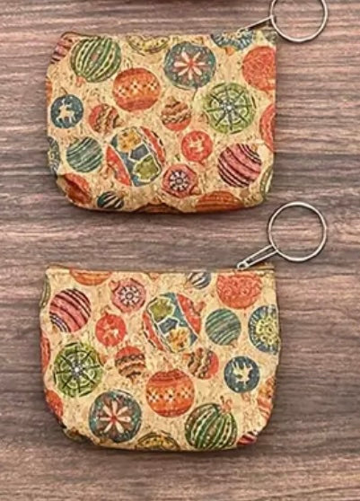 Vibrant Floral & Geometric Print Boho Cork Pouches with Keyring
