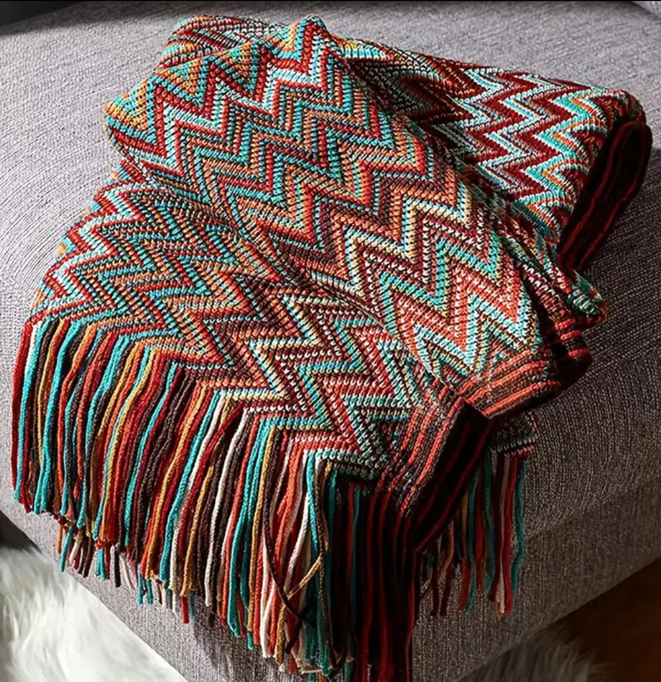 Bohemian Knitted Throw Blanket