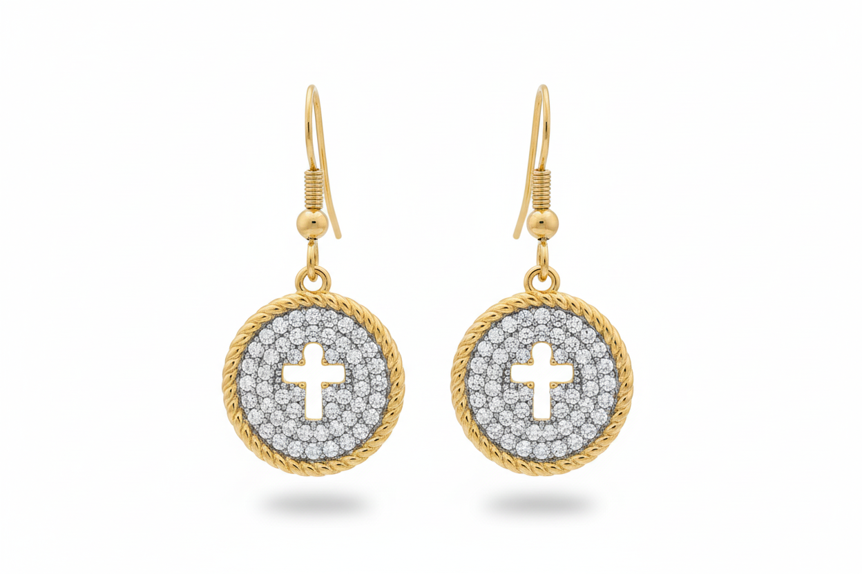 Radiant Cross Elegance Cubic Zirconia Dangle Earrings