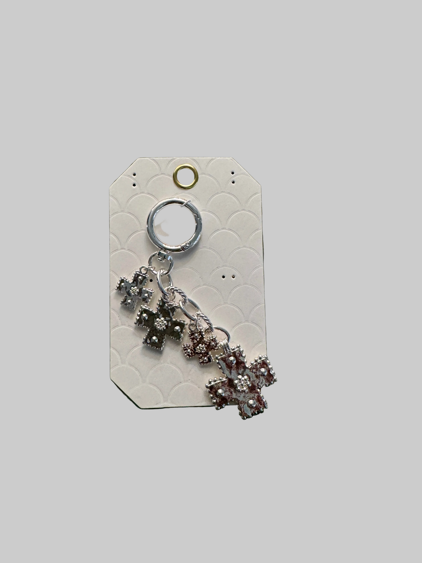 High‑Polish Silver Cross Charm Keychain