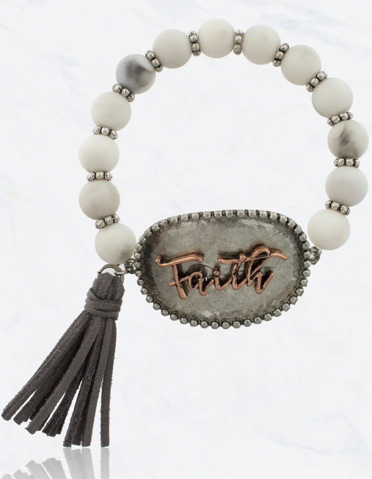Faith Beaded Stretch Bracelet with Tassel