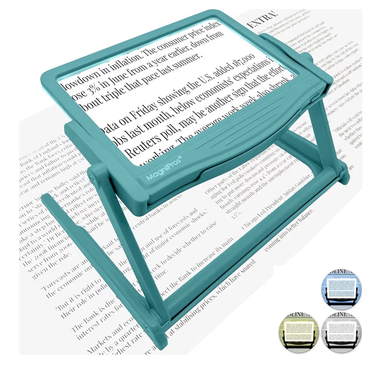5X Large LED Full Page Magnifying Glass w/Collapsible Hands-Free Stand