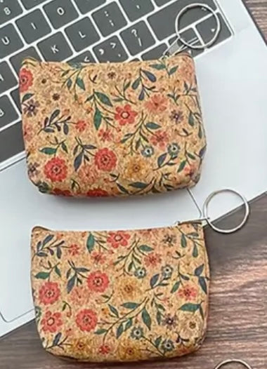Vibrant Floral & Geometric Print Boho Cork Pouches with Keyring