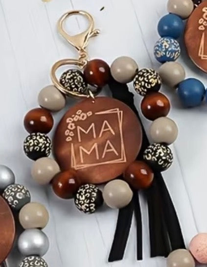 Wooden Beads with Mama Tag | Beaded Wrists, Ladies' Key Rings, Mother's Day Gifts