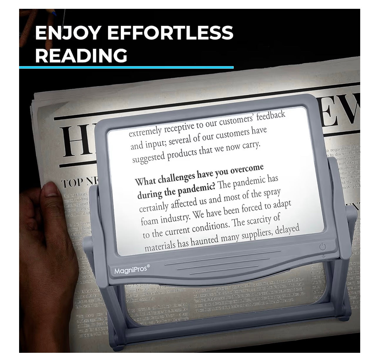 5X Large LED Full Page Magnifying Glass w/Collapsible Hands-Free Stand