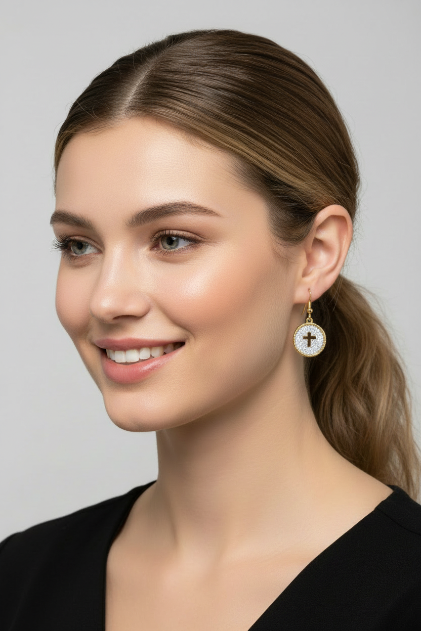 Radiant Cross Elegance Cubic Zirconia Dangle Earrings