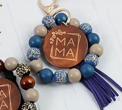 Wooden Beads with Mama Tag | Beaded Wrists, Ladies' Key Rings, Mother's Day Gifts