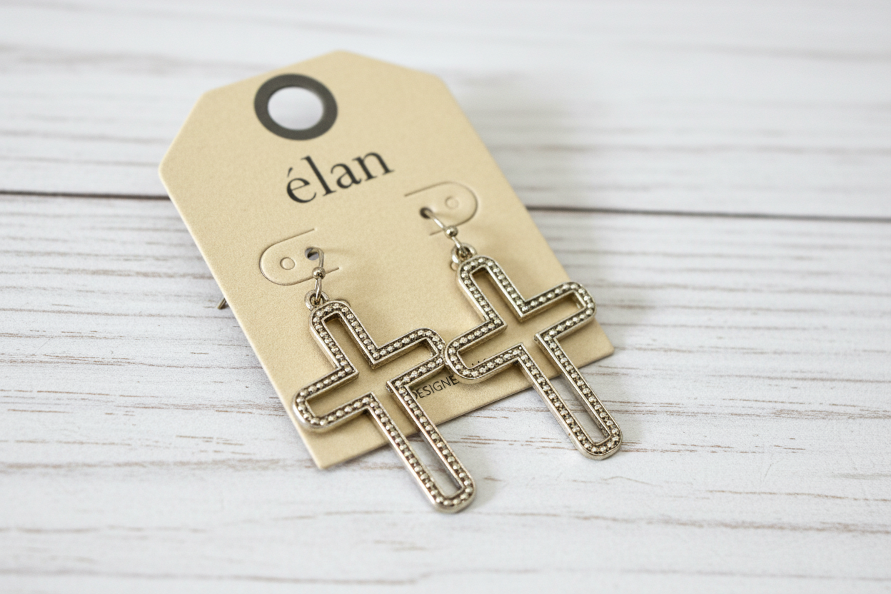 Gold and Silver Two-Toned Hollow Cross Earrings with Beaded Edge