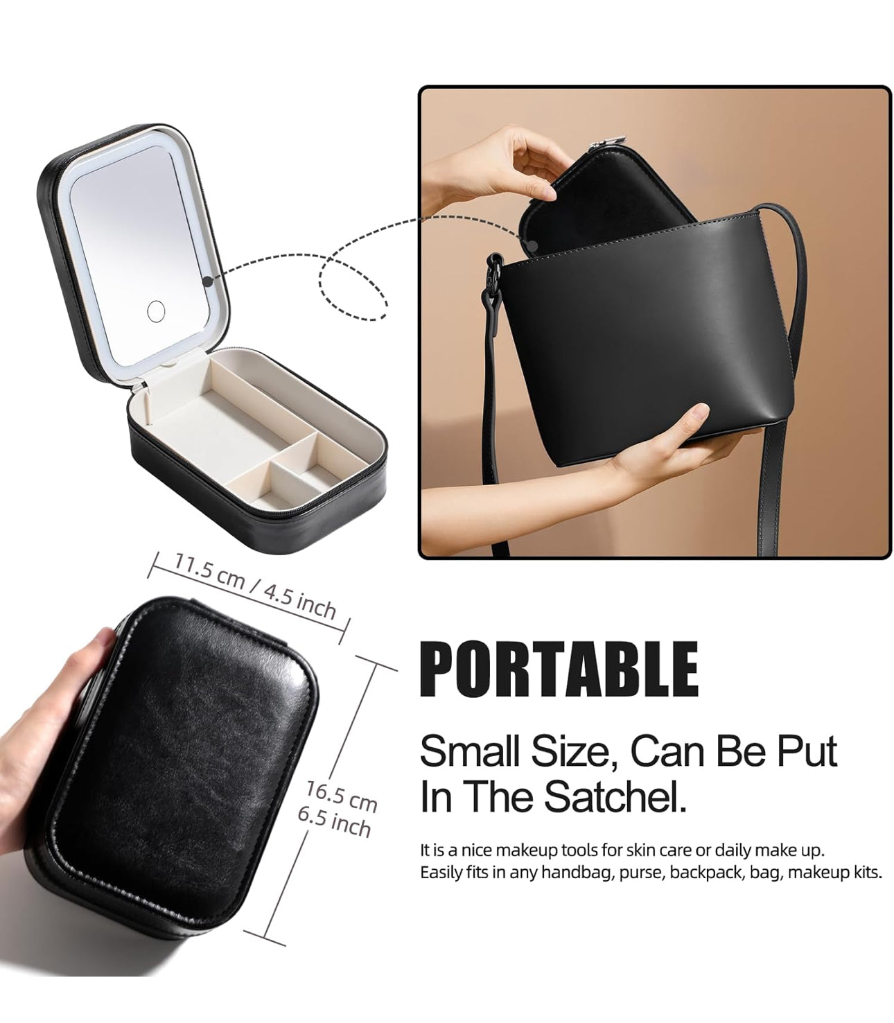 Small Portable Makeup bag with LED Mirror