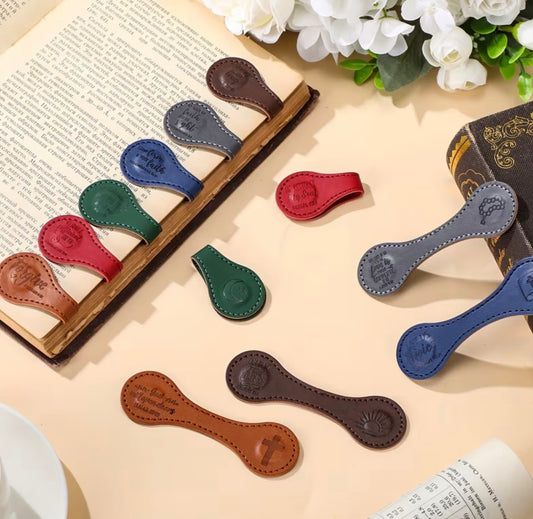 Magnetic PU Leather Bible Verse Bookmarks; 6 Piece Set Page Markers; Scripture Gift Set for Book Lovers