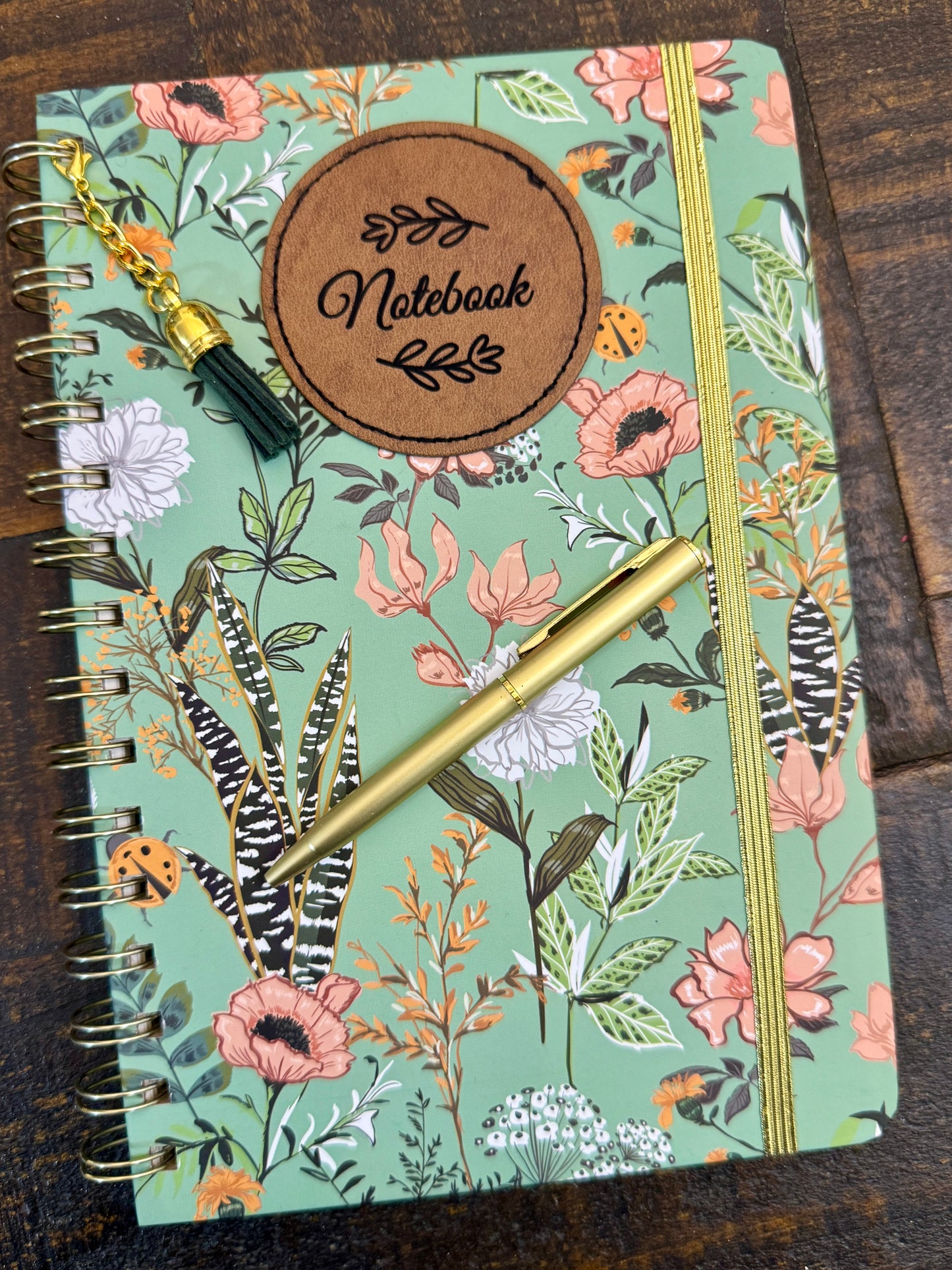 Hardback Floral Journal/Notebook w/ PU Leather engraved patch, removable tassel and mini pen