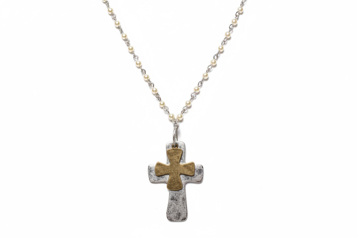 Beaded Double‑Cross Necklace & Earring Set