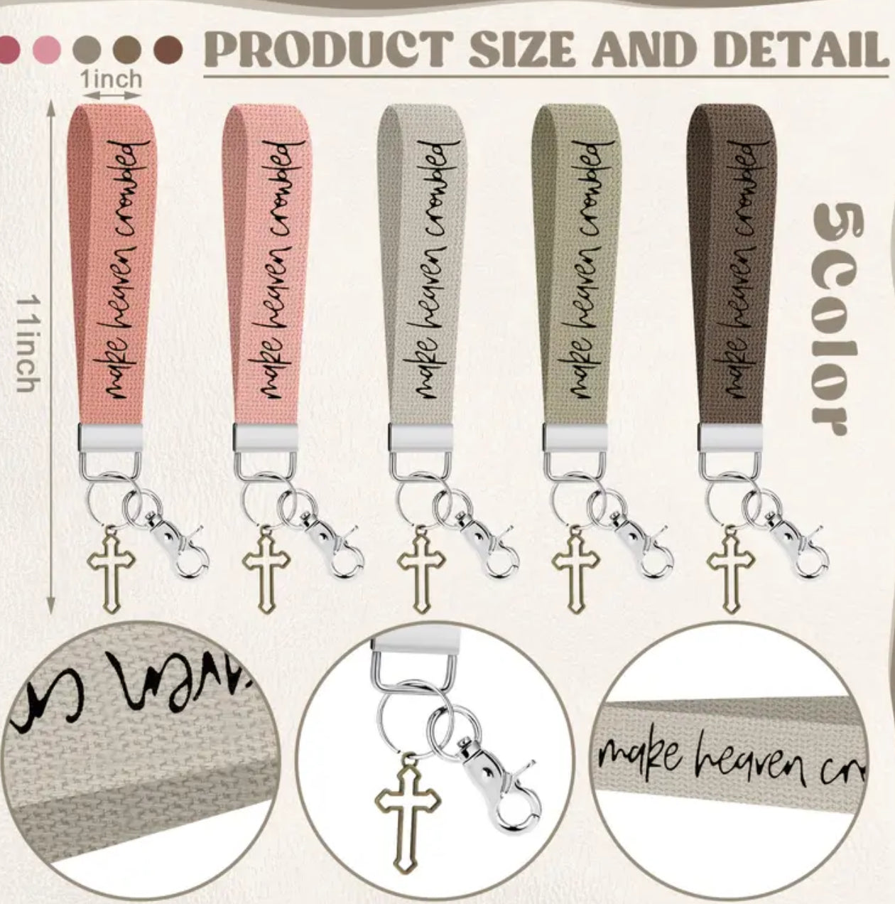 ‘Make Heaven Crowded’ canvas wristlet keychain with cross charm