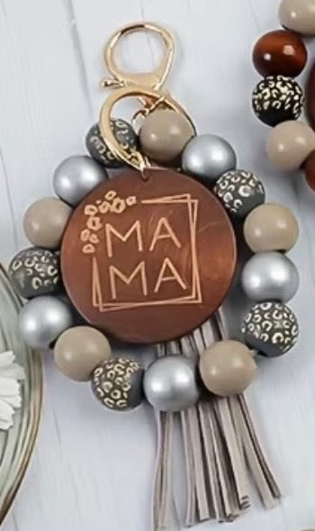 Wooden Beads with Mama Tag | Beaded Wrists, Ladies' Key Rings, Mother's Day Gifts