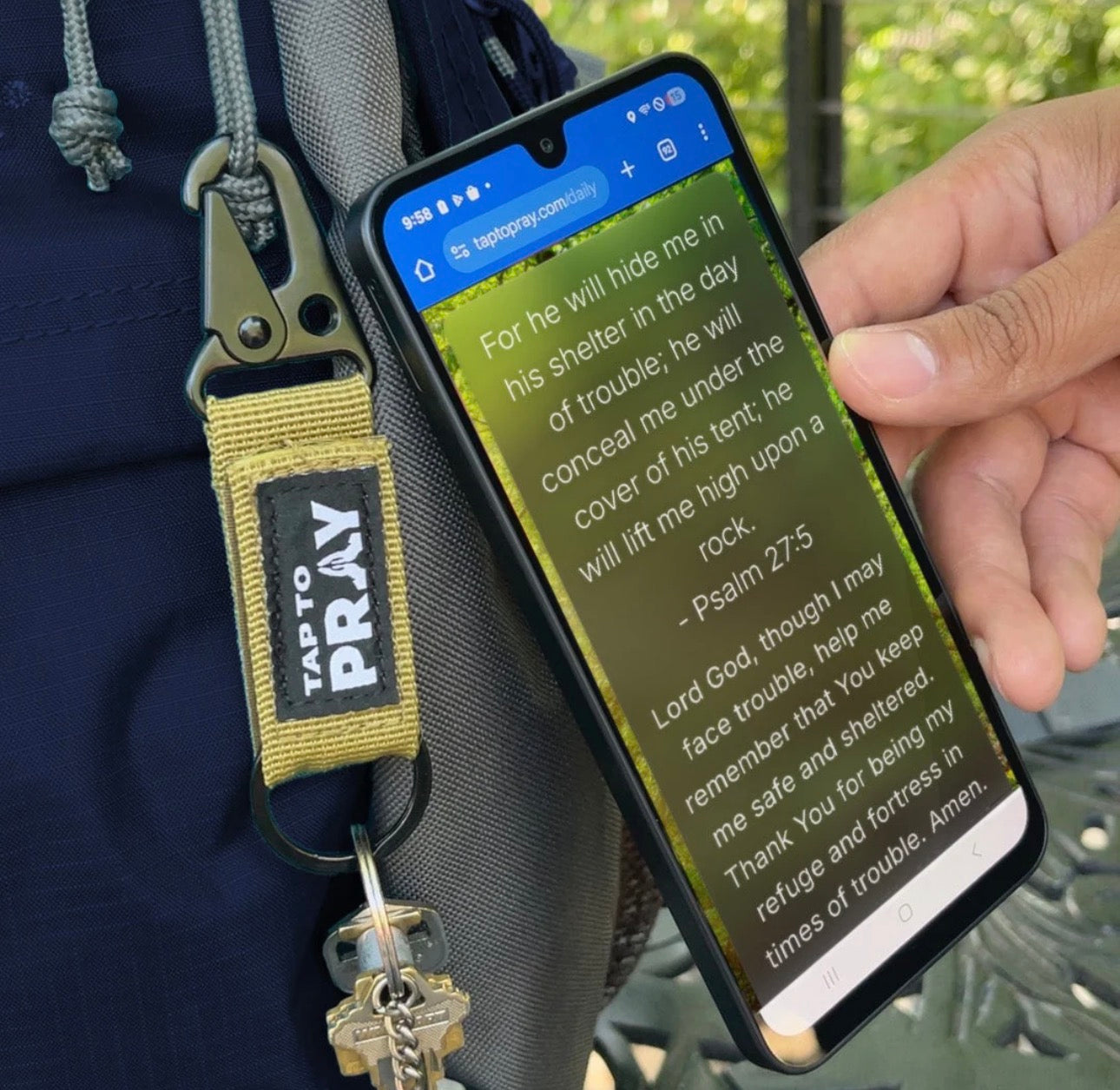 Versible—TAP TO PRAY® TACTICAL CARABINER KEYCHAIN - Helps support the Tim Tebow Foundation which helps prevent, rescue and restore victims of human trafficking!