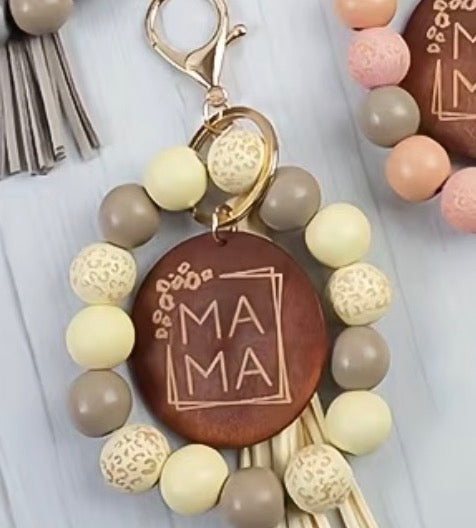 Wooden Beads with Mama Tag | Beaded Wrists, Ladies' Key Rings, Mother's Day Gifts