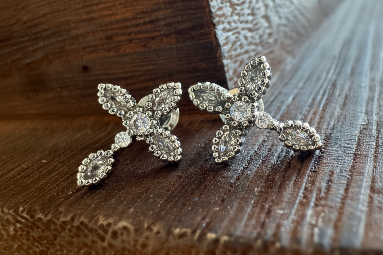 Ornate Crystal Cross Stud Earrings