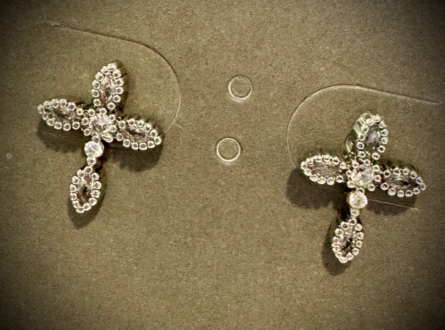 Ornate Crystal Cross Stud Earrings