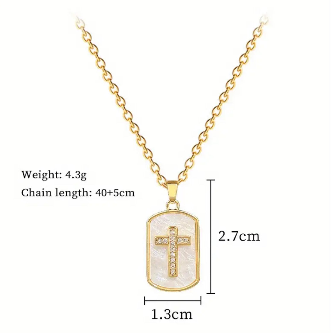 Golden-Toned Rectangular Pendant with Embellished Cross