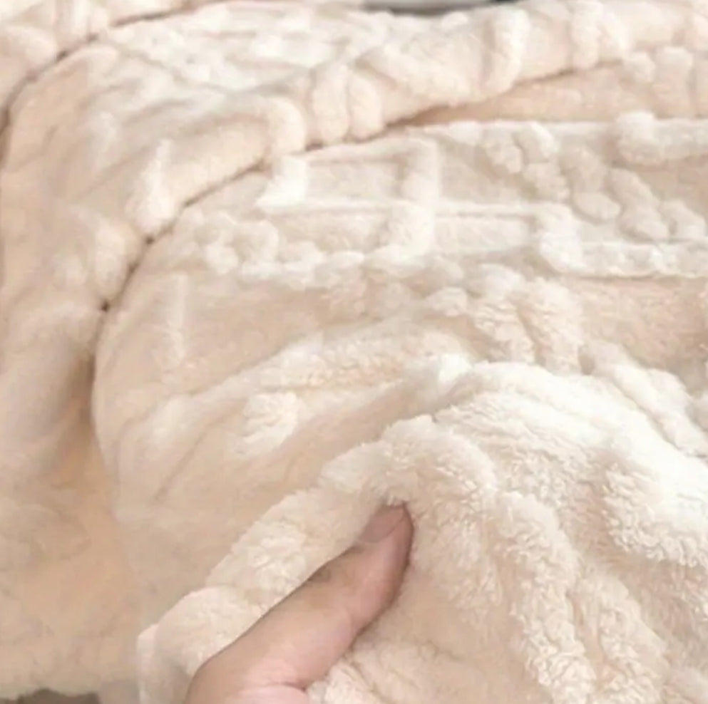 Creamy White Solid Color Jacquard Tower Blanket