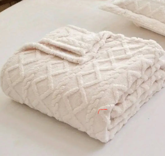 Creamy White Solid Color Jacquard Tower Blanket