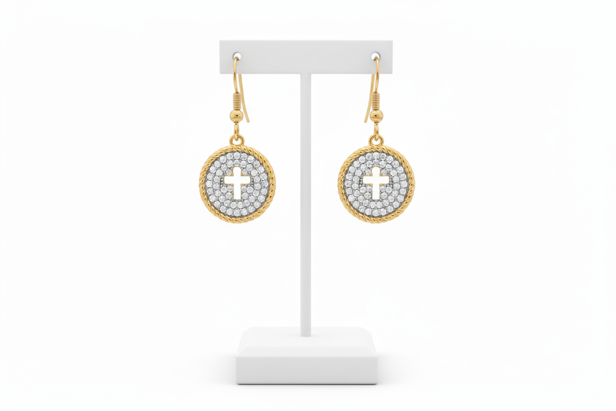 Radiant Cross Elegance Cubic Zirconia Dangle Earrings
