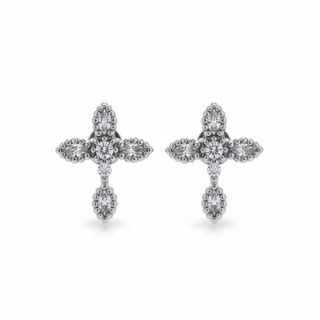 Ornate Crystal Cross Stud Earrings